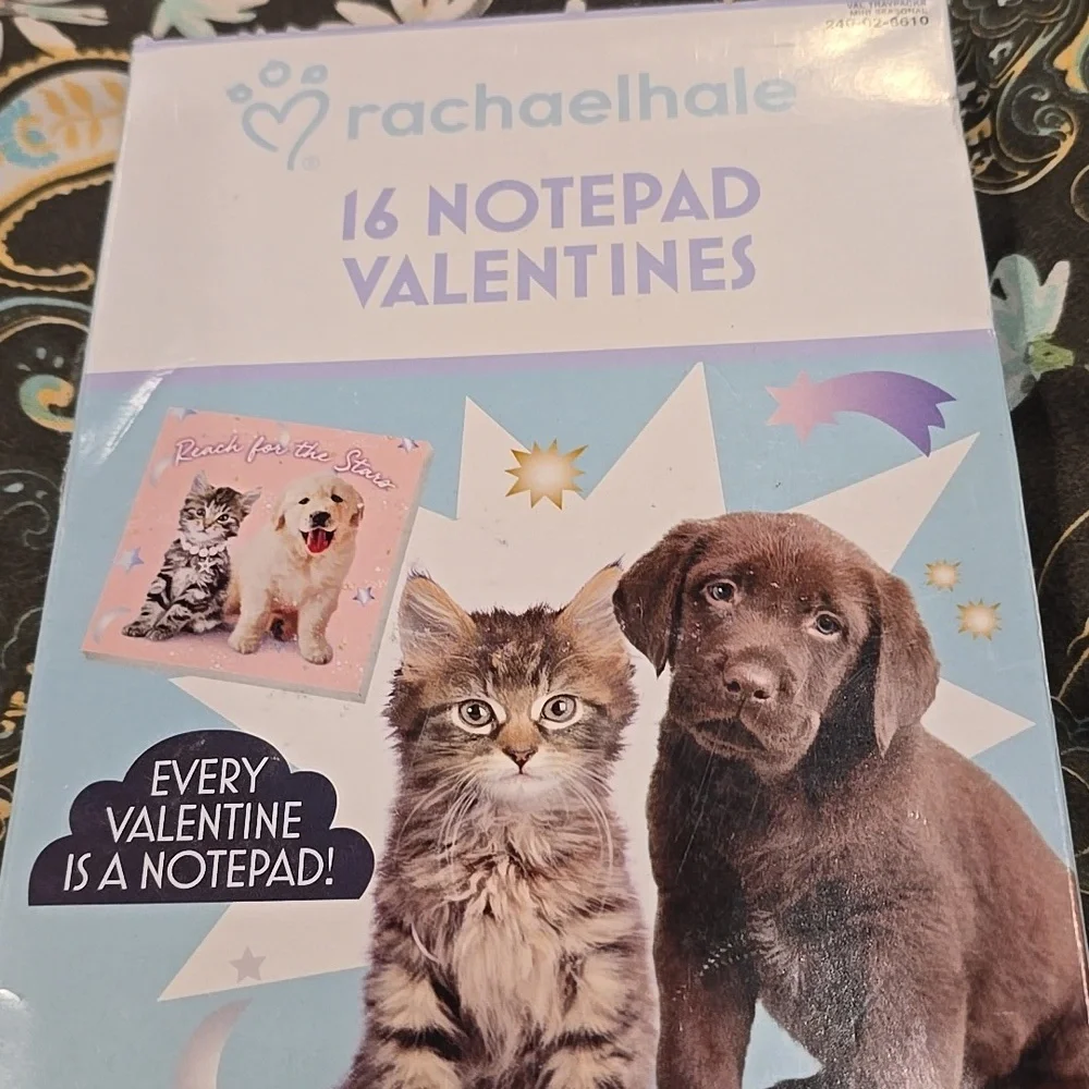 ❤️10/$13 New Cat and Dog Notepad Valentines - Blue 16 Student